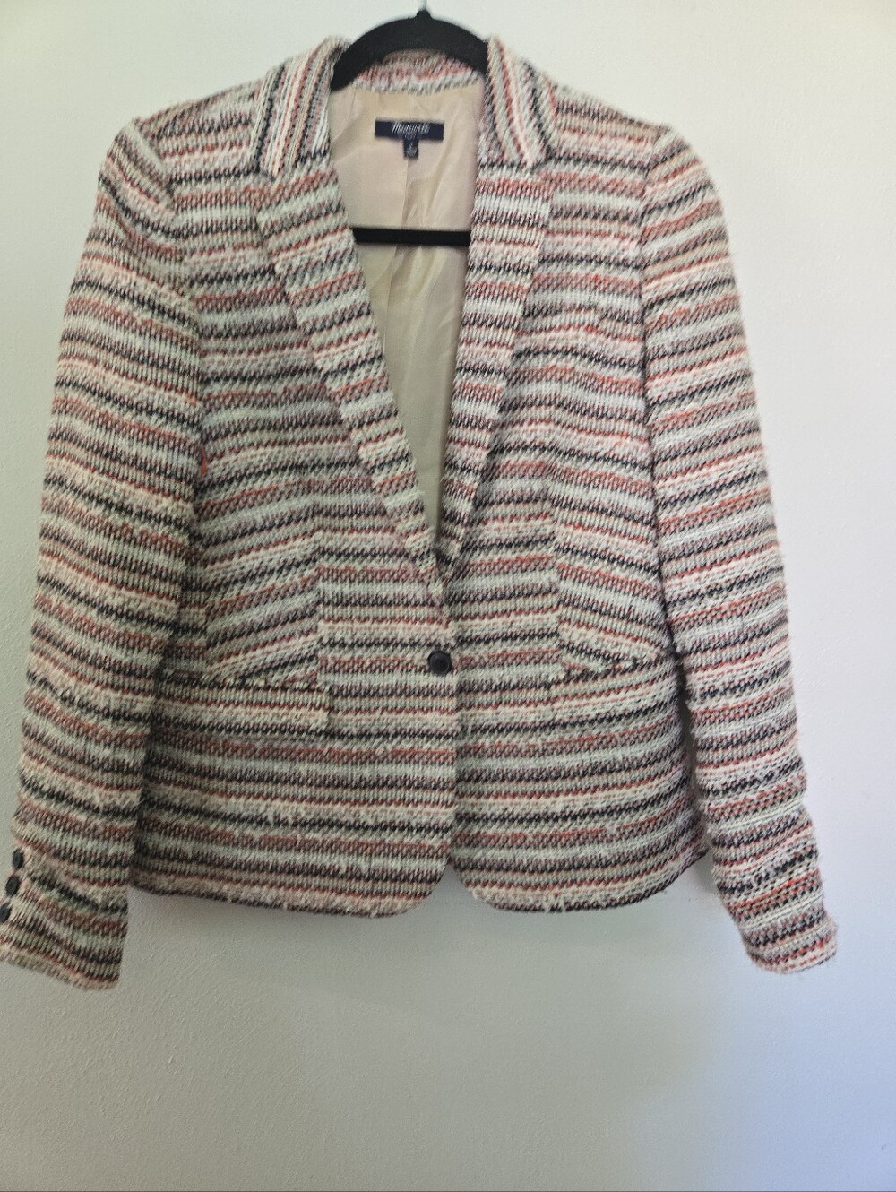 Madewell Crossweave Tweed Blazer Jacket Orange White Brown 2